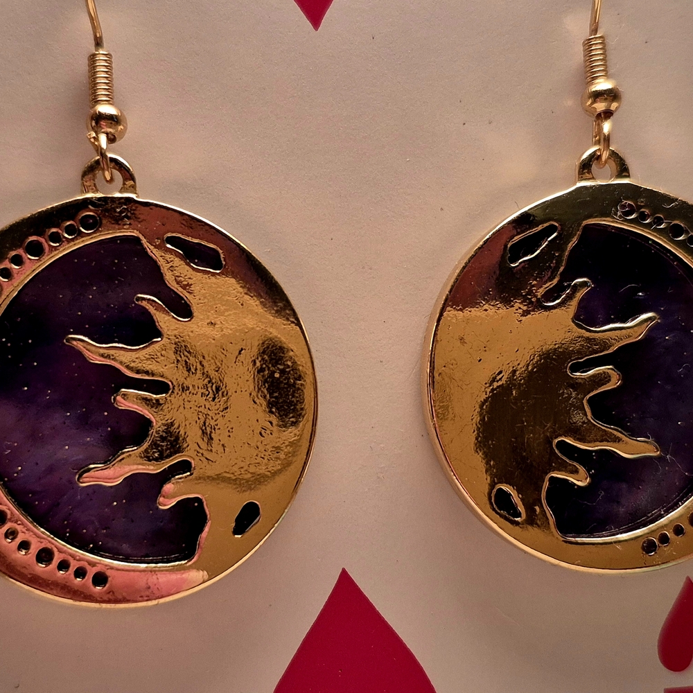 Gold and Purple Sunburst Earrings